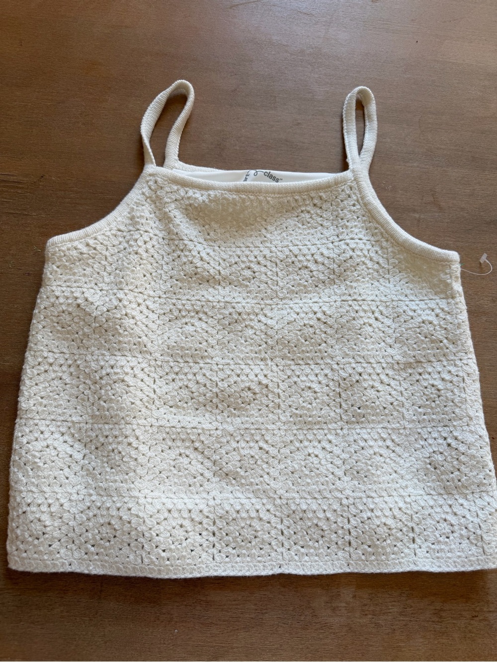 art class Cream Crochet Tank Top with Slim Straps